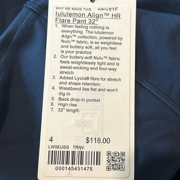 Lululemon Align High-Rise Mini-Flared Pant 32" size 4 NWT
True Navy blue 💙 - Picture 3 of 5